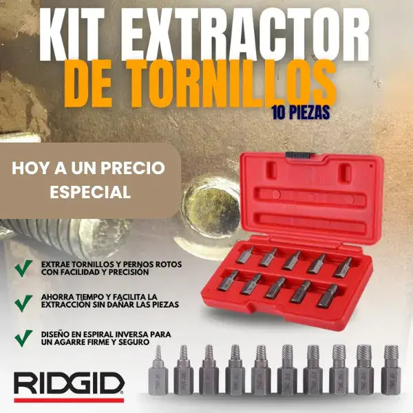 KIT EXTRACTOR DE TORNILLOS X10 PIEZAS