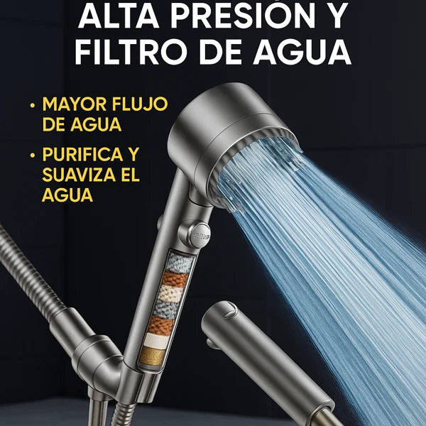 CABEZAL DE DUCHA ALTA PRESIÓN Y FILTRO DE AGUA