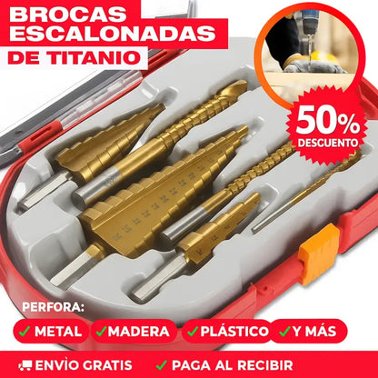 SET DE 6 BROCAS ESCALONADAS DE TITANIO