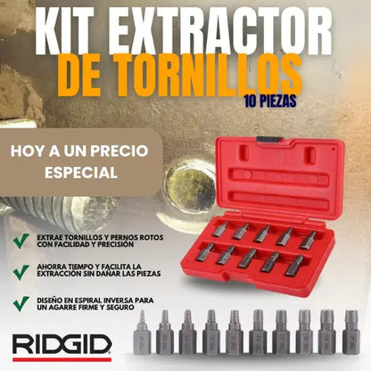 KIT EXTRACTOR DE TORNILLOS X10 PIEZAS