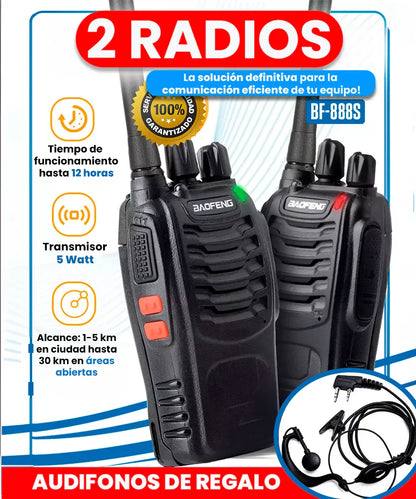 X2 RADIOS WALKIE TALKIE + AURICULARES